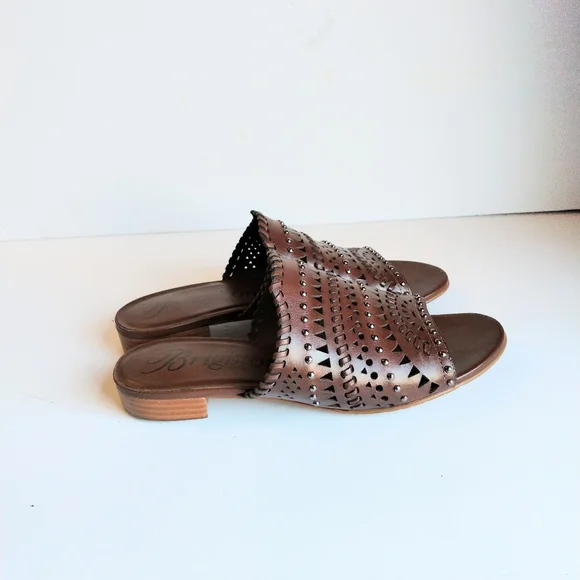 Brighton Ferrara Neo Leather Lazer Cut Carmel Mules Size 8.5. - Picture 7 of 8